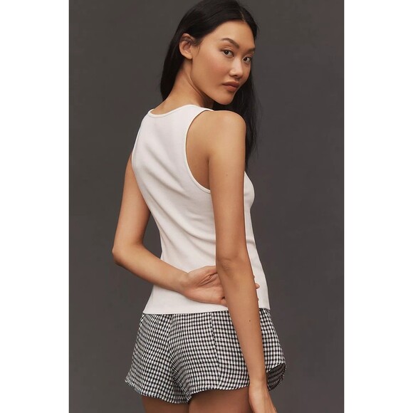 Anthropologie Maeve Embroidered Icon Tank Top Sleeveless Ribbed White S 281544 - Picture 5 of 12